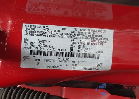 2014 Ford Focus Se from USA, damaged, VIN 1FADP3F20EL221326